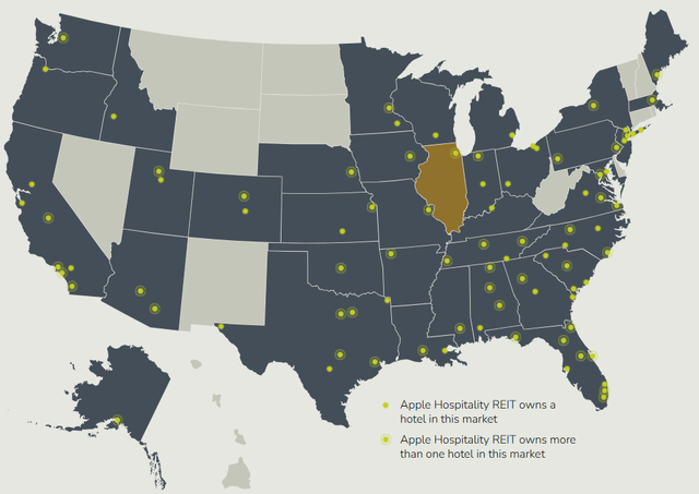 map of U.S., showing locations of APLE assets as described in text